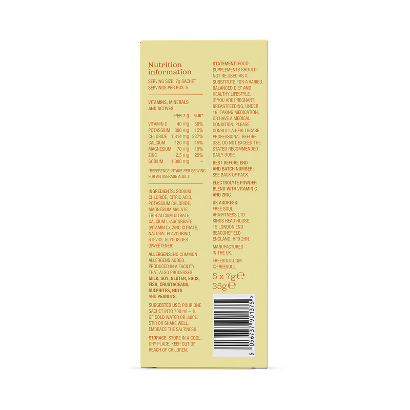 Free Soul Hydrate electrolyte sachets citrus 5 sachets, imported from the UK