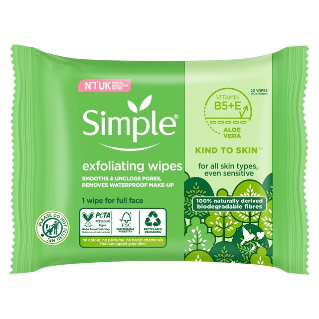 Simple Biodegradable Exfoliating Wipes   20 per pack GOODS M&S   