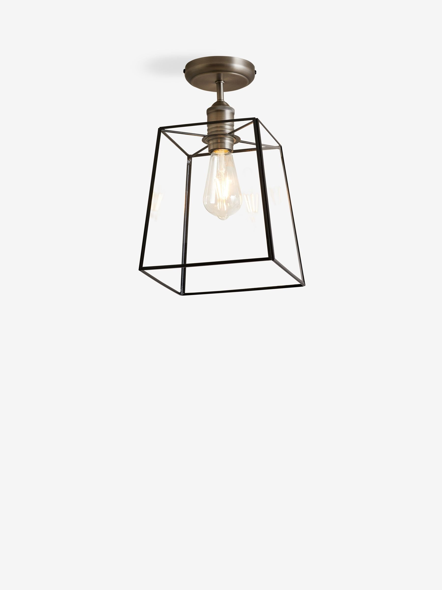 Black Warwick flush ceiling light with glass shade, imported from the UK