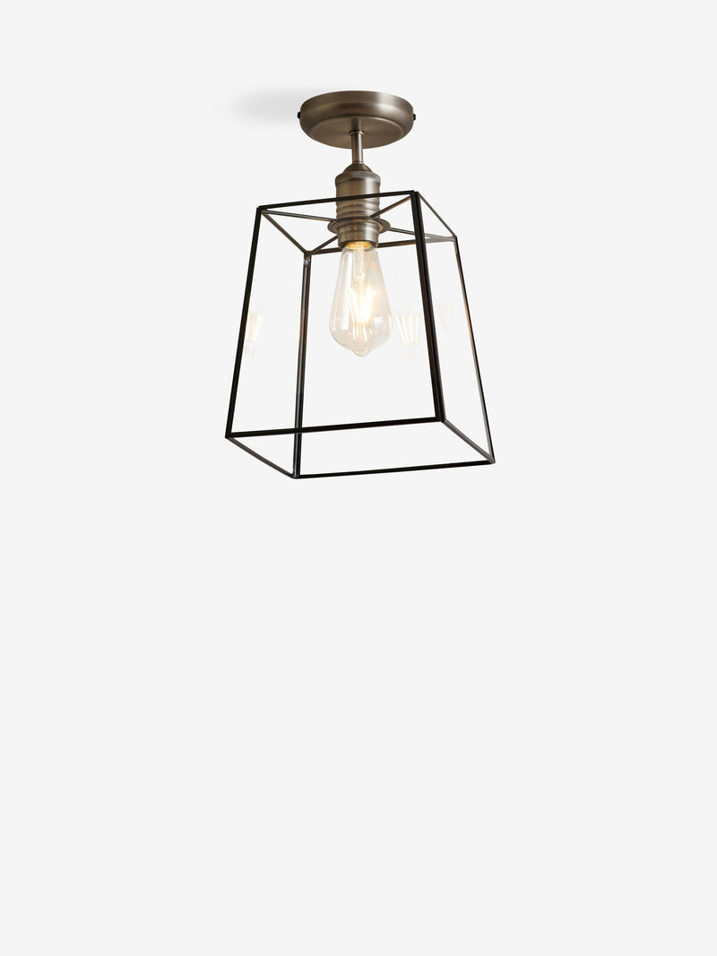 Black Warwick flush ceiling light with glass shade, imported from the UK