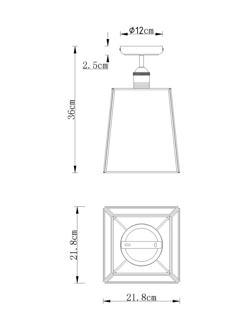 Black Warwick flush ceiling light with glass shade, imported from the UK