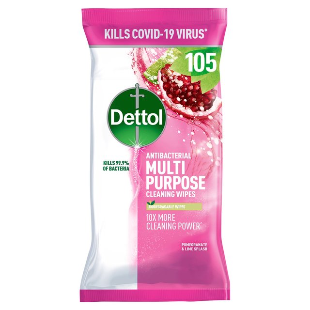 Dettol Antibacterial Biodegradable Pomegranate and Lime Multi Surface Wipes   3 x 105 per pack GOODS M&S   