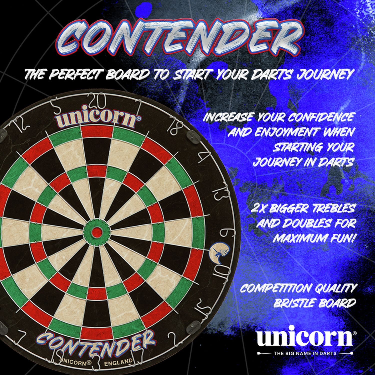 Unicorn Contender dartboard 48cm, imported from the UK