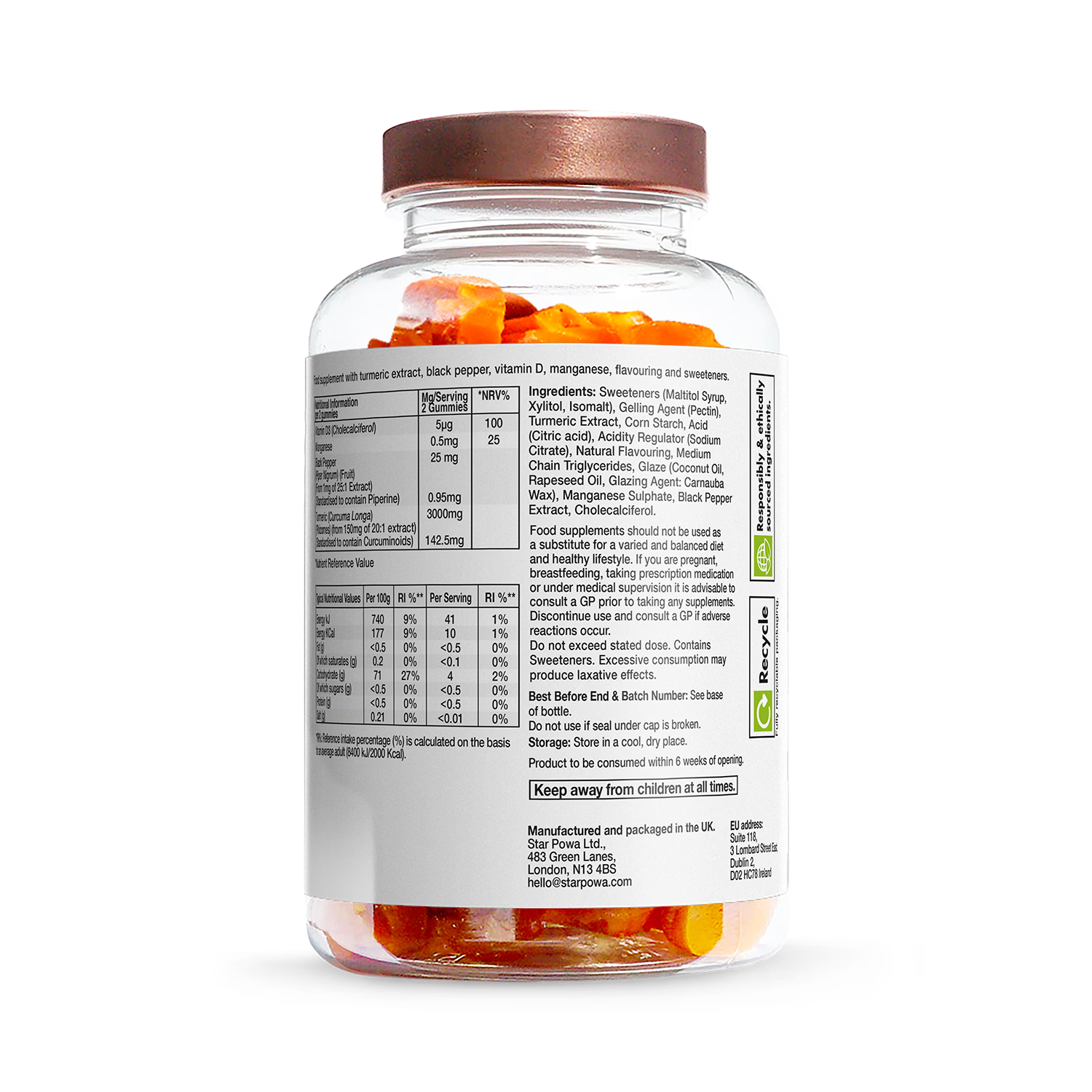 Starpowa Bone Joint Turmeric Gummies with Black Pepper 60 (British brand)