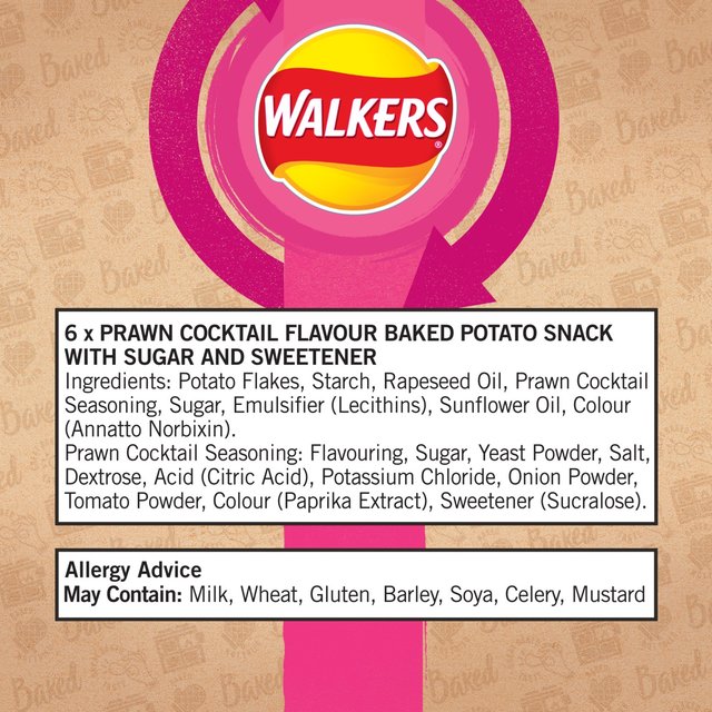 Walkers Baked Prawn Cocktail Multipack Snacks   6 per pack