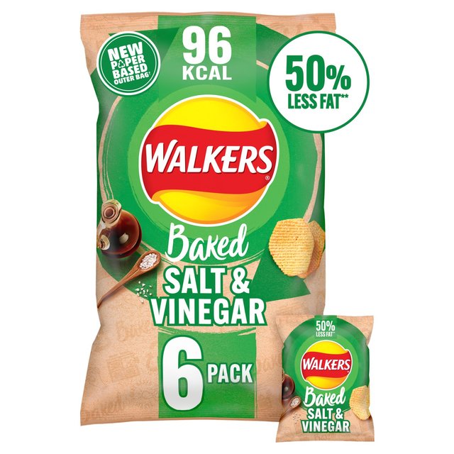 Walkers Baked Salt & Vinegar Multipack Snacks   6 per pack