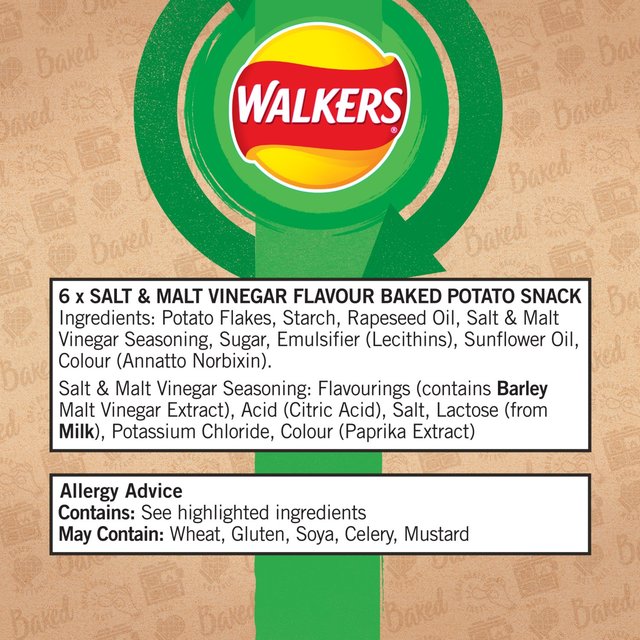 Walkers Baked Salt & Vinegar Multipack Snacks   6 per pack GOODS M&S   