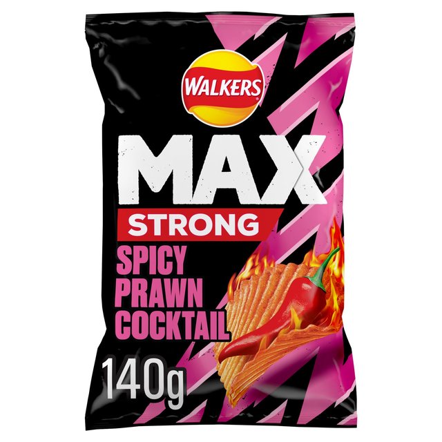 Walkers Max Strong Fiery Prawn Cocktail Sharing Bag Crisps   140g