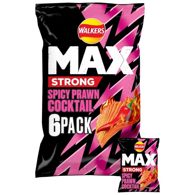 Walkers Max Strong Fiery Prawn Cocktail Multipack Crisps   6 per pack