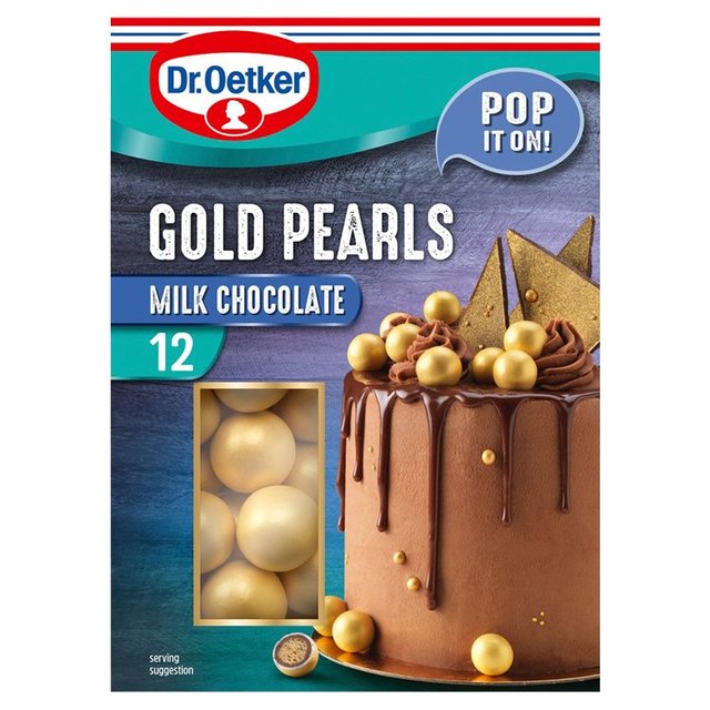 Dr. Oetker 12 Milk Chocolate Gold Pearls Cake Decorations   36g