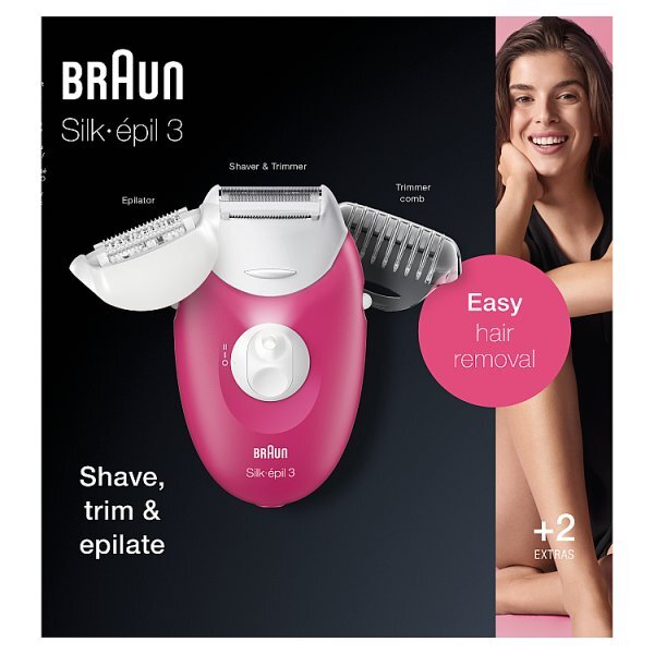 Braun Silk-Epil 3 3-410 Raspberry Corded Epilator GOODS Superdrug   