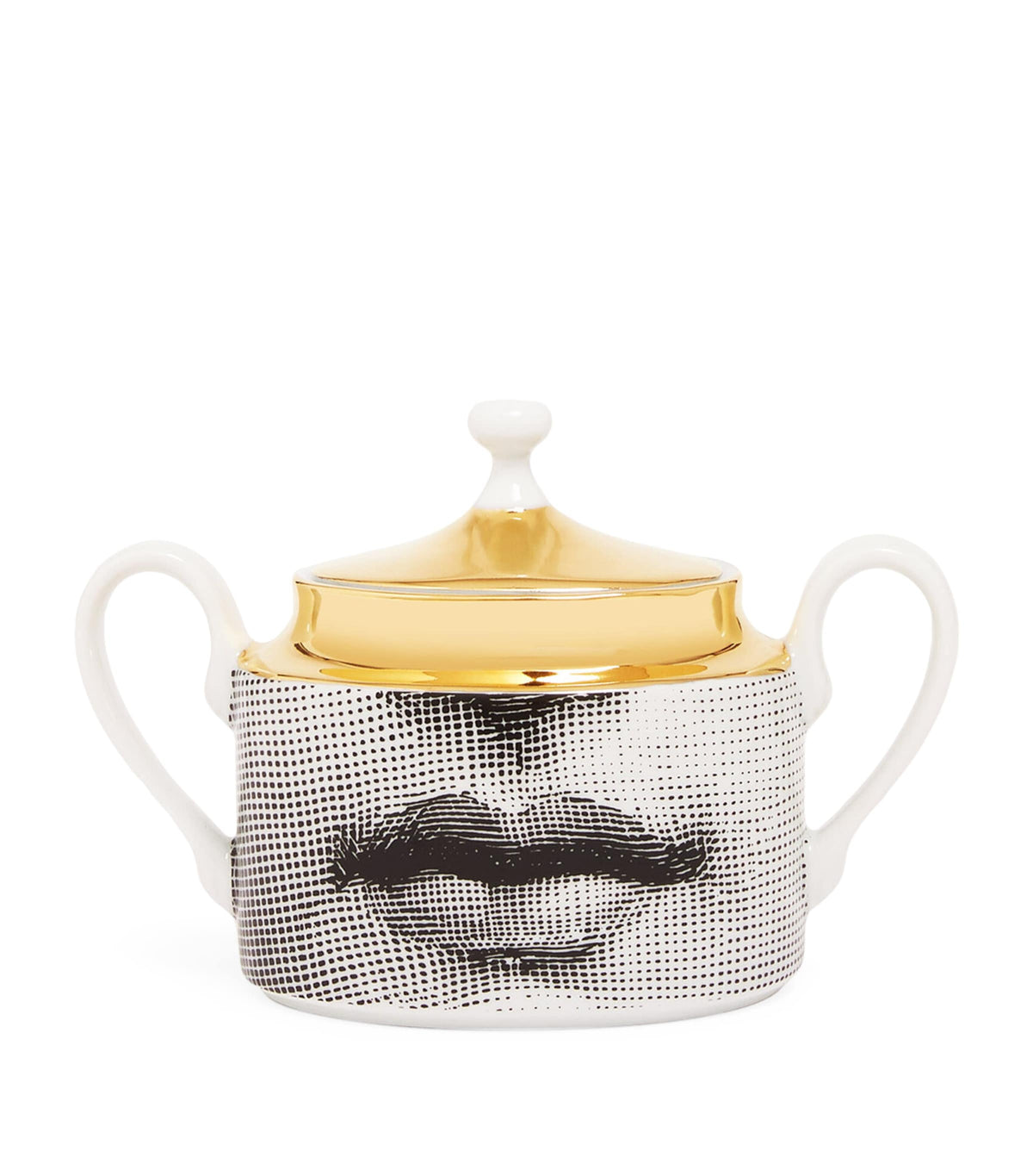 Fornasetti porcelain sugar bowl with gold-tone accents, 11cm - British product