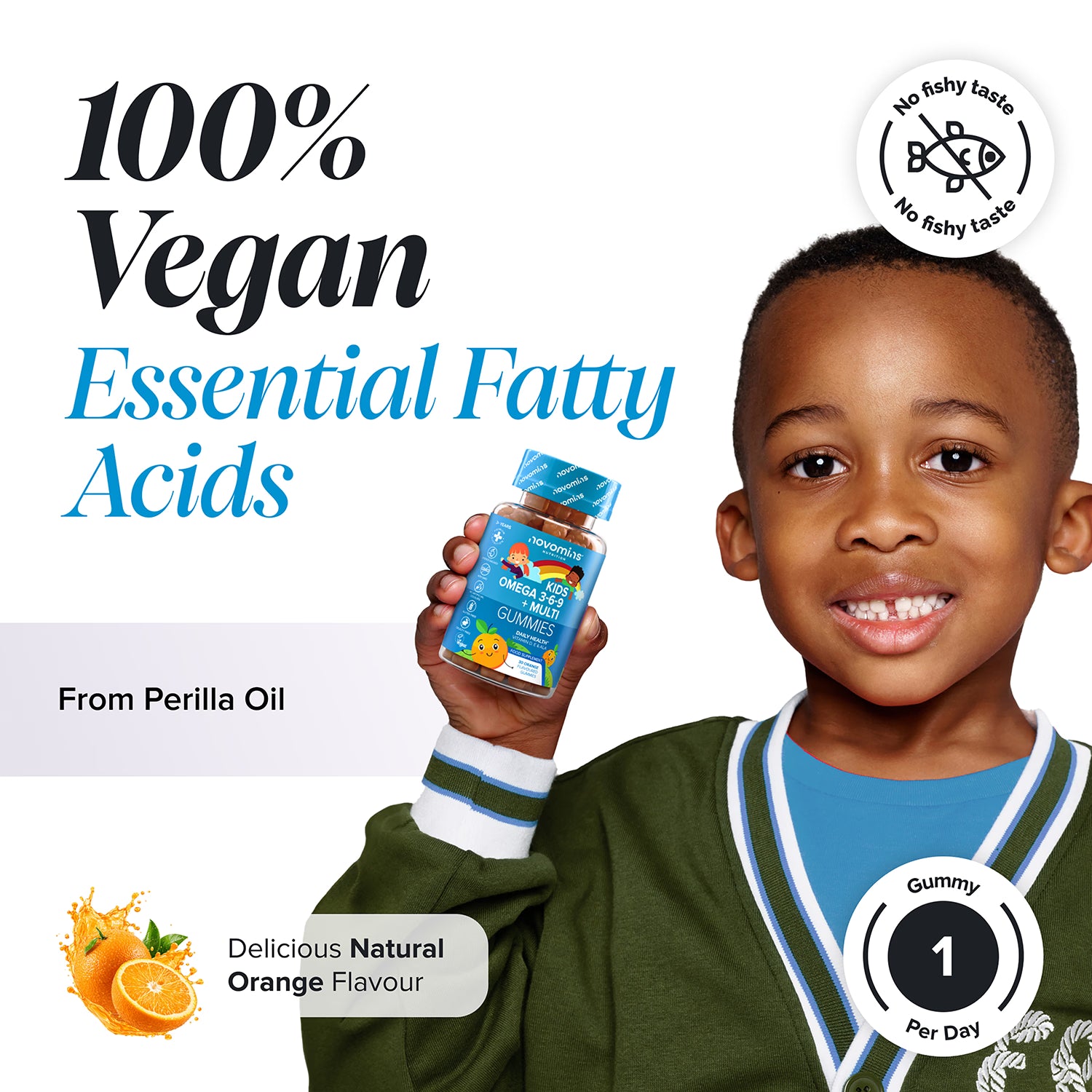 Novomins Kids Omega 3-6-9 gummies orange flavoured 30 count - British product