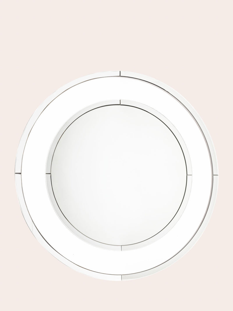 Laura Ashley Evie large round mirror with transparent glass border, UK version