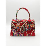 SVNX satin floral embroidered top handle bag red (British brand)
