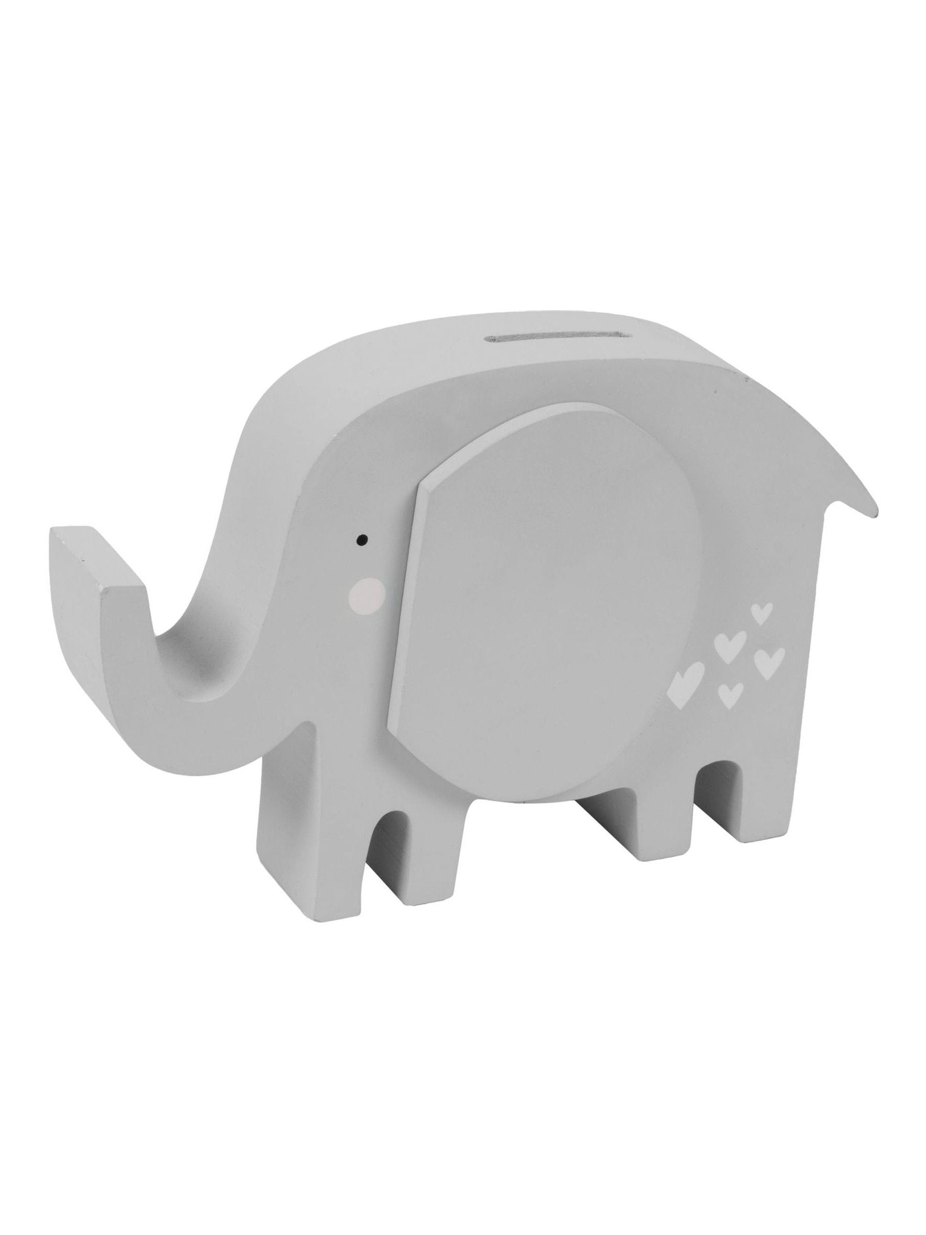 Widdop grey elephant money box with heart detailing (British brand)