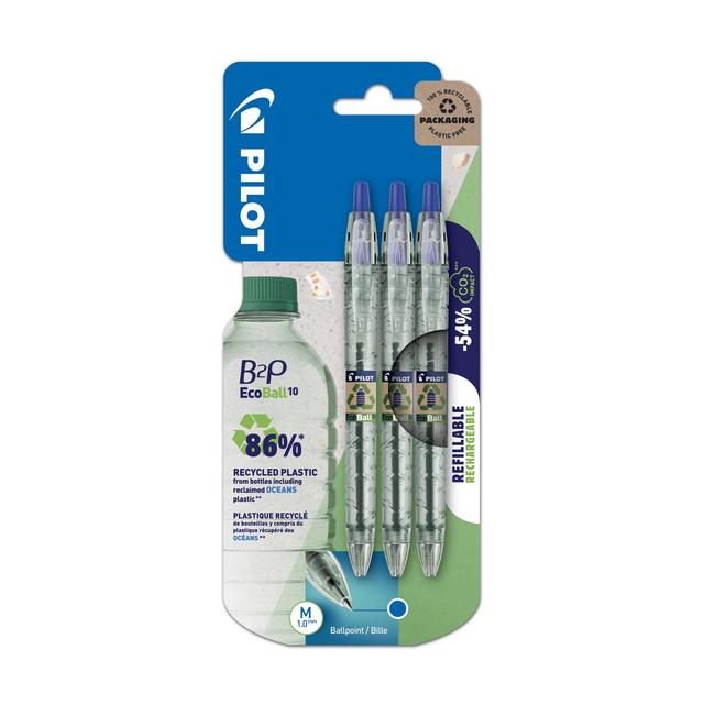 Pilot B2P Ecoball Ballpoint Pen - Medium - Blue   3 per pack