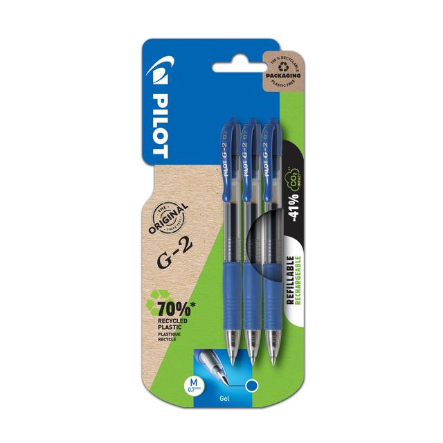 Pilot G2 07 Gel Ink Rollerball Pen - Medium - Blue   3 per pack