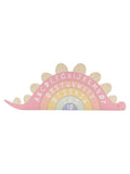 Widdop pink dinosaur plaque with alphabet and numbers, imported from the UK