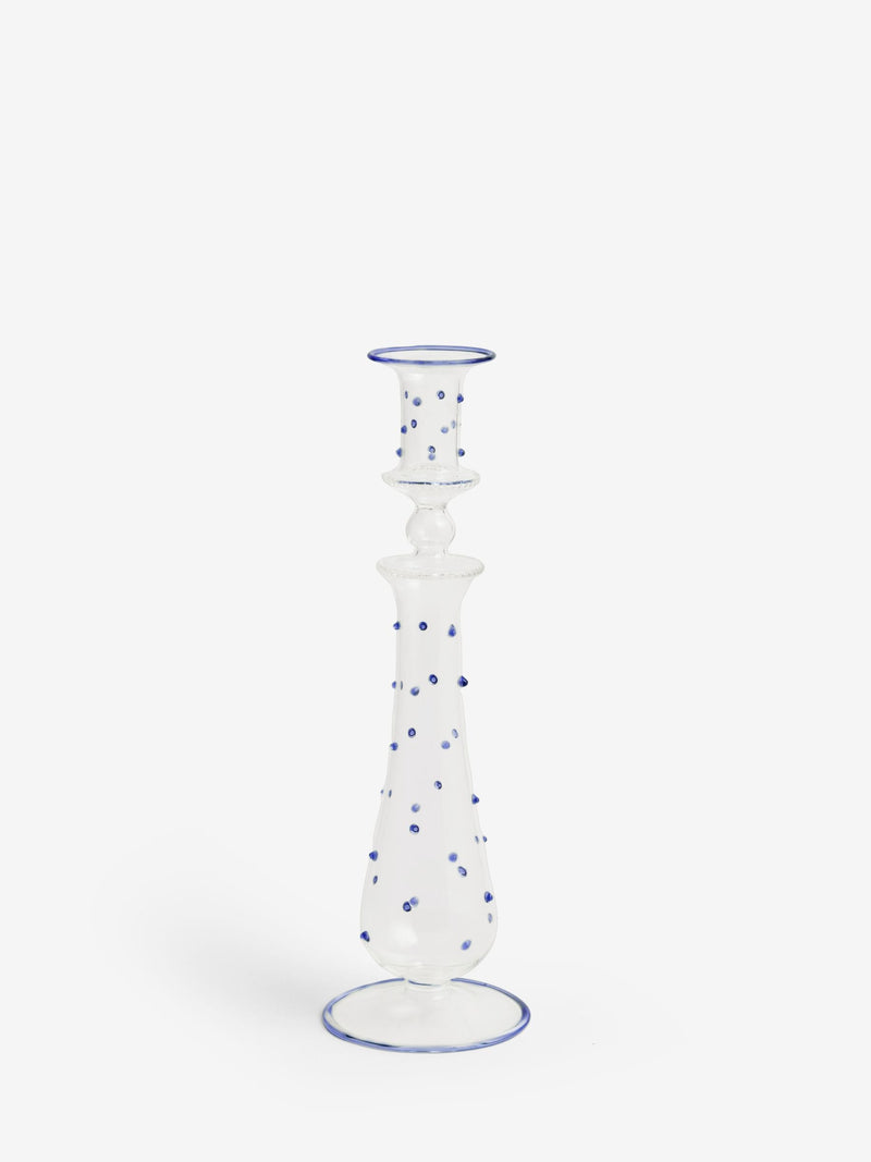 Nina Campbell blue dotty glass candle holder, imported from the UK