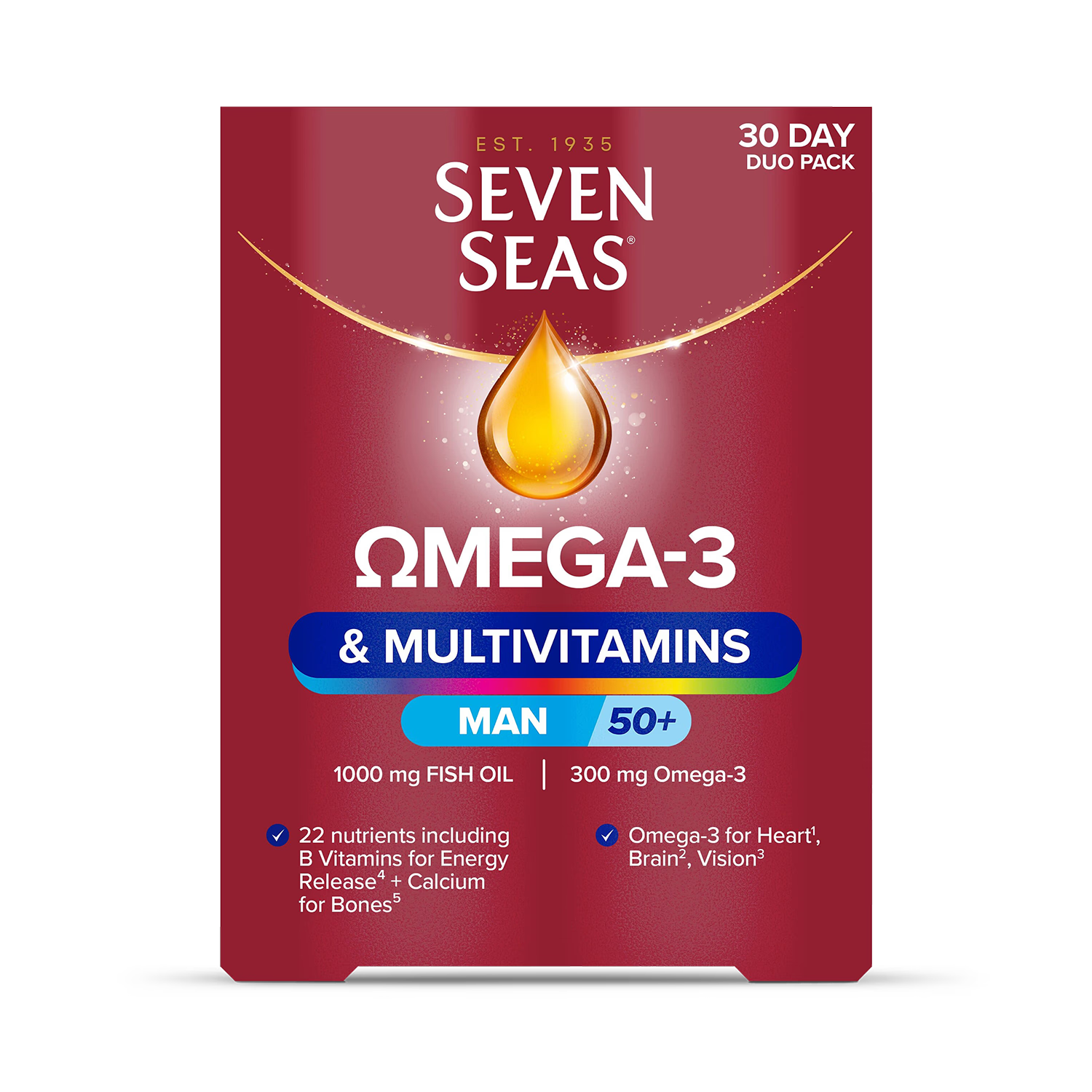 Seven Seas Omega-3 multivitamin men 50+ 30 tablets & 30 capsules, imported from the UK