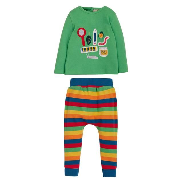 Frugi 2 Piece Oscar Outfit Bug Search/Rainbow Stripe 0-5 Years GOODS M&S   