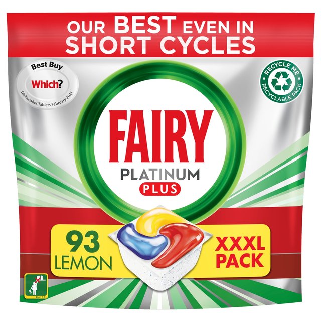 Fairy Platinum Plus Anti Dull Lemon Dishwasher Tablets    93 per pack GOODS M&S   