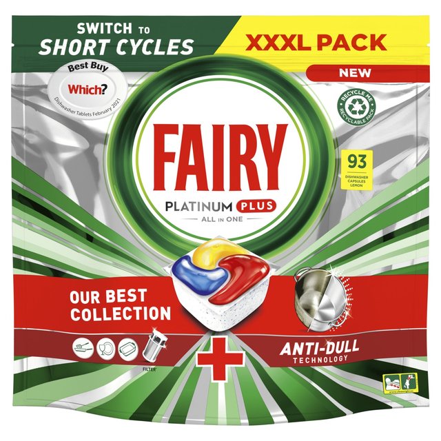 Fairy Platinum Plus Anti Dull Lemon Dishwasher Tablets    93 per pack GOODS M&S   