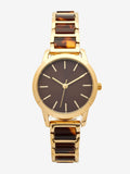 Gold tone tortoiseshell link bracelet watch, 3cm diameter, UK version