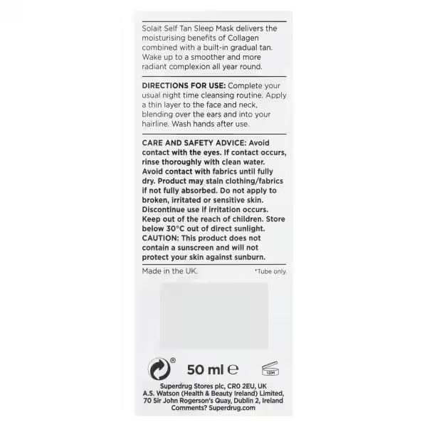 Solait Overnight Tan Mask Gradual 50ml (British brand)