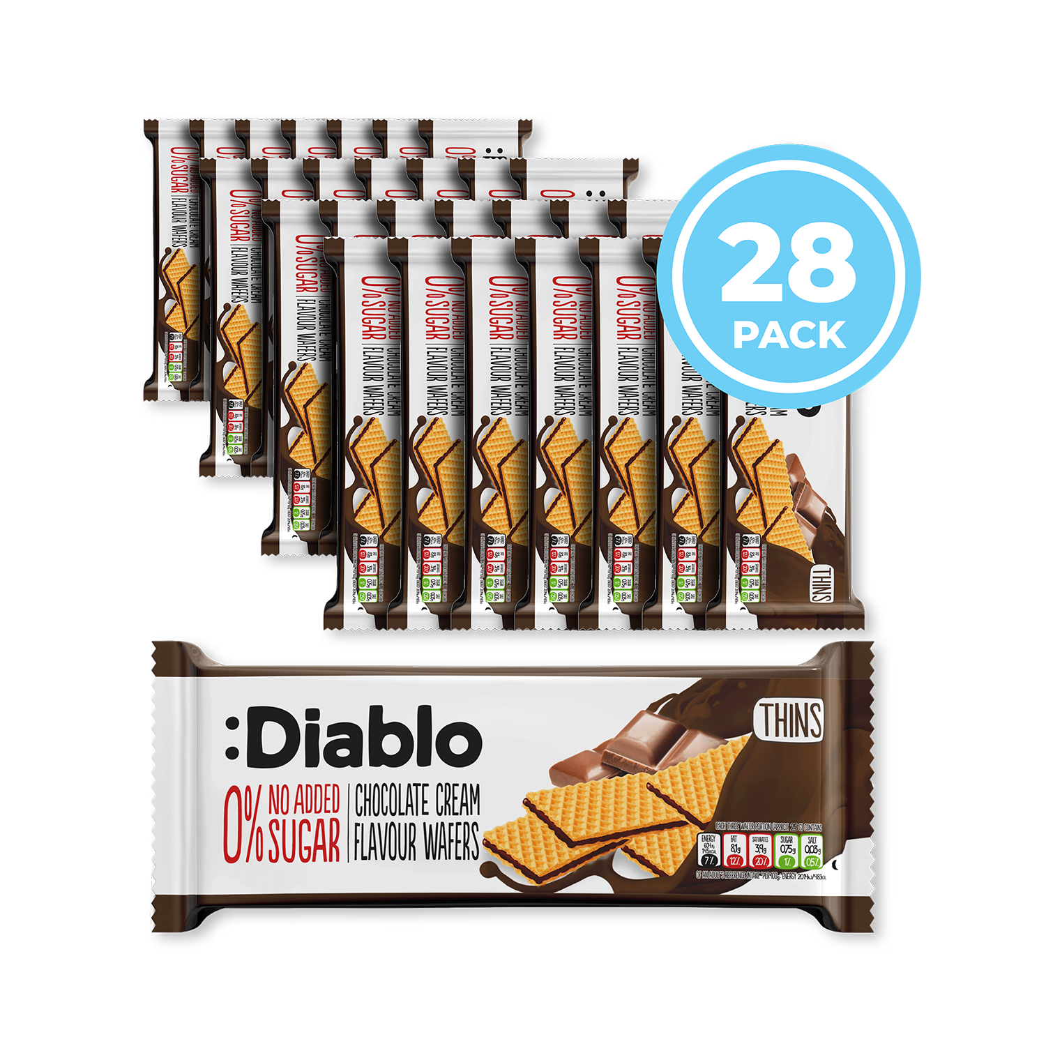 Diablo wafer thins chocolate cream no added sugar 150g, UK version