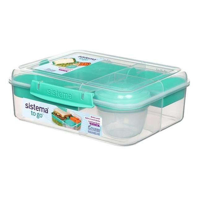 Sistema To Go Rectangular Bento Lunch + Yogurt Pot 1.65L Minty Teal GOODS M&S   