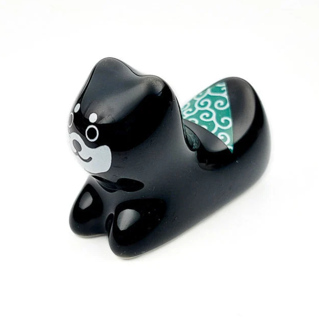 Chopstick rest in black ceramic with Shiba Inu design - British product