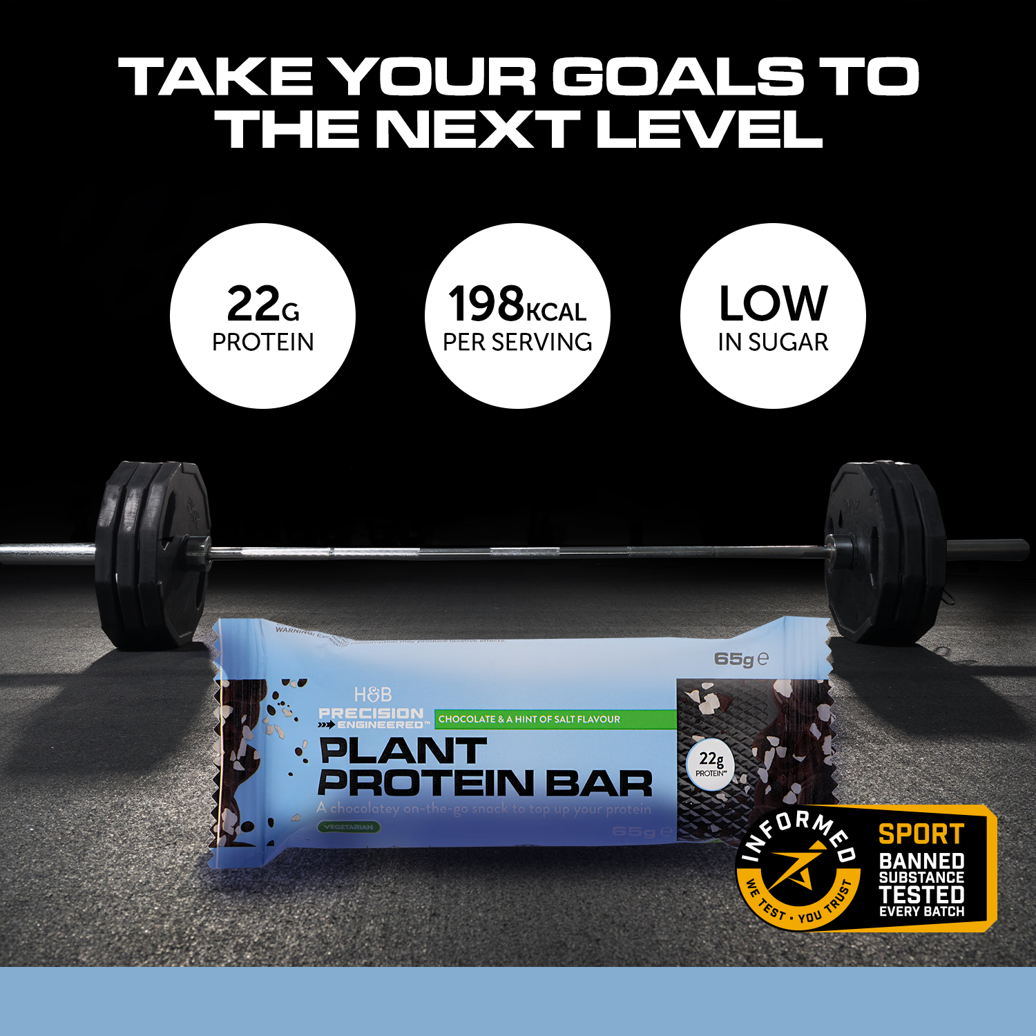 Plant protein bar dark chocolate sea salt 65g (British brand)