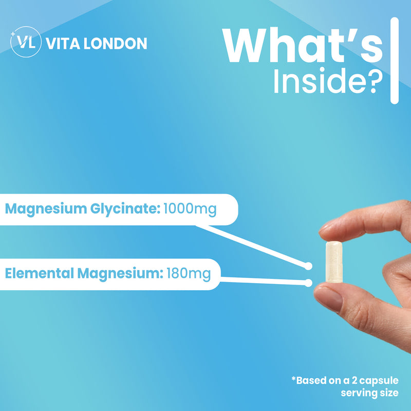 Vita London Magnesium Glycinate capsules 1000mg 60 caps (British brand)