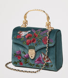 Aspinal of London Mayfair bag in velvet with floral embroidery (British brand)