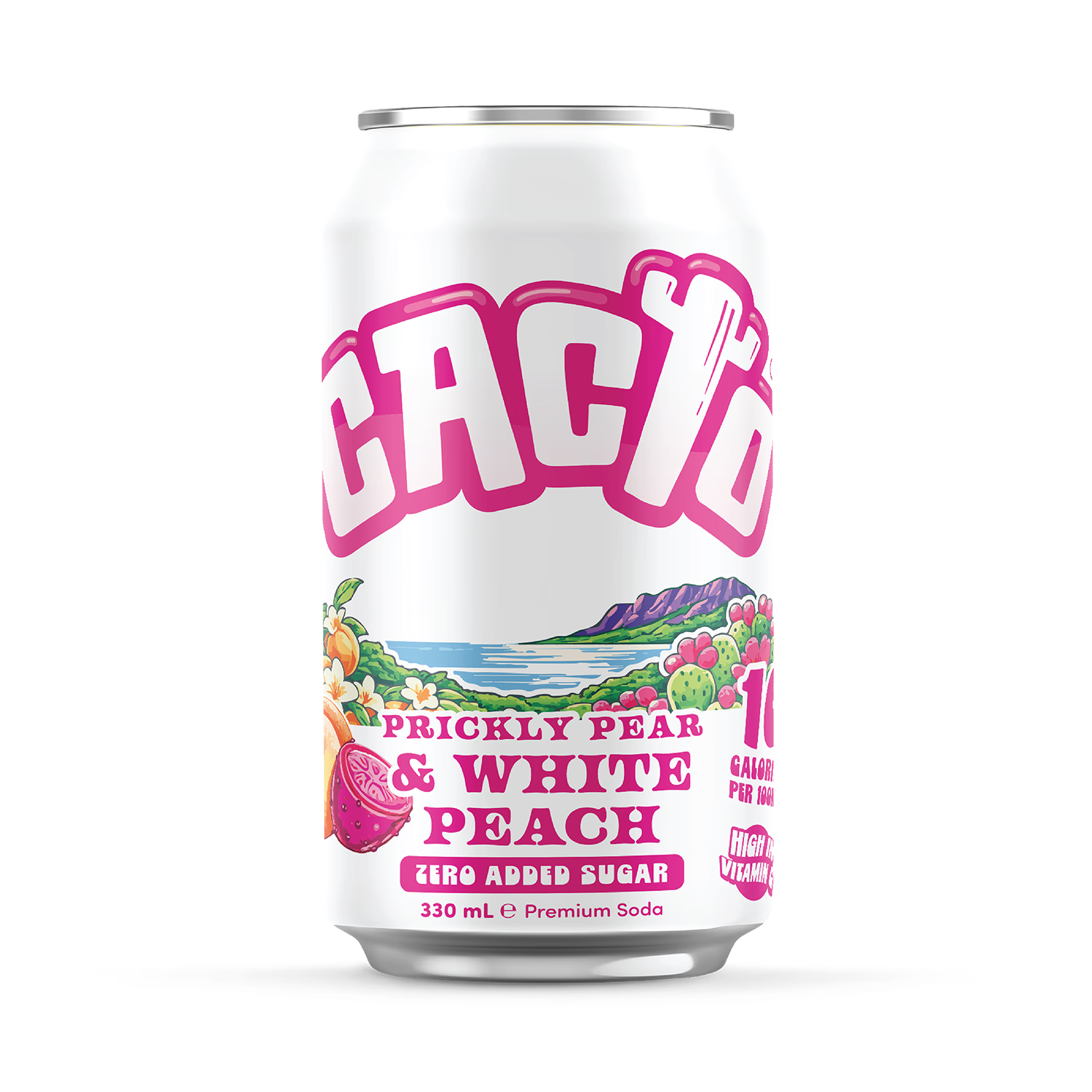 Cacto prickly pear peach soda 330ml, UK version