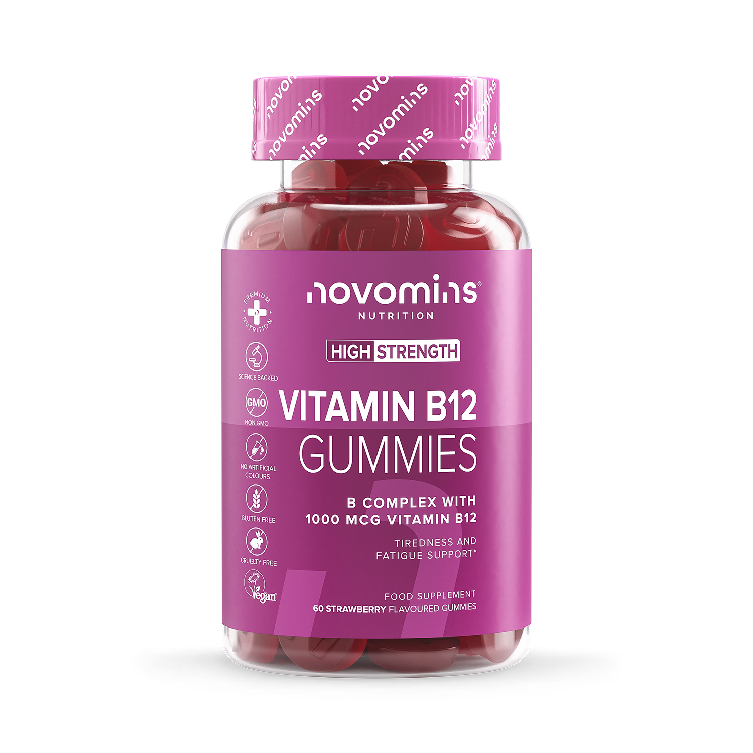 Novomins B12 strawberry flavour gummies 60 count (British brand)