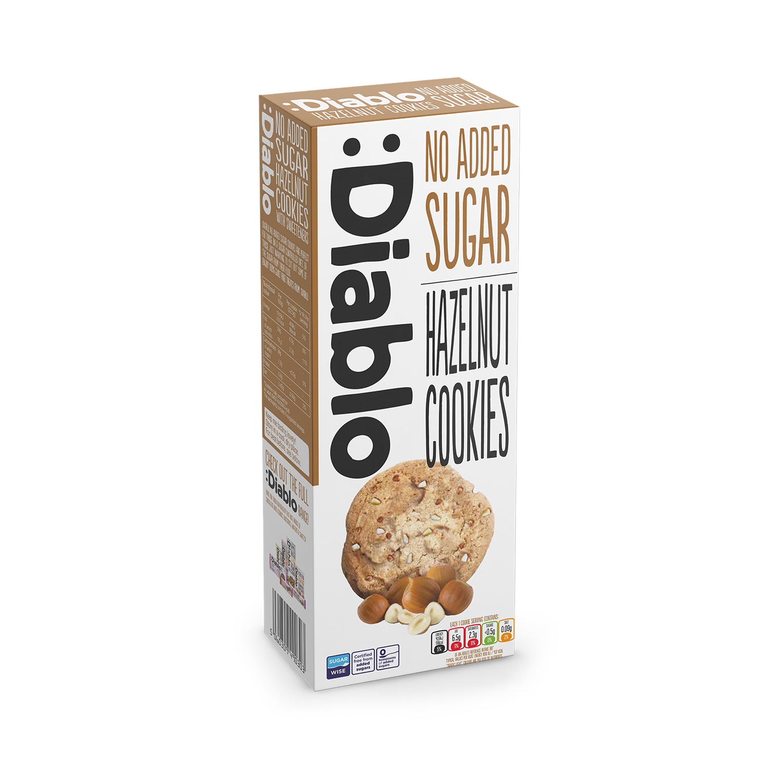 Diablo no added sugar hazelnut cookies 135g, UK version