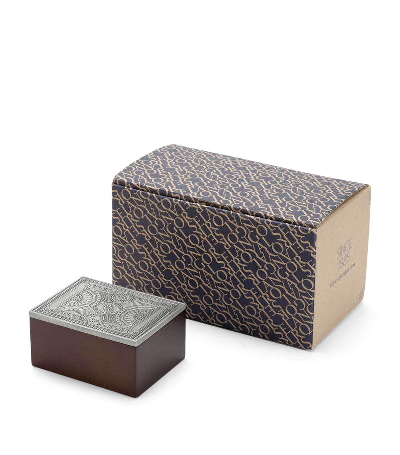 Royal Selangor Ace playing card box rubberwood and pewter, UK version