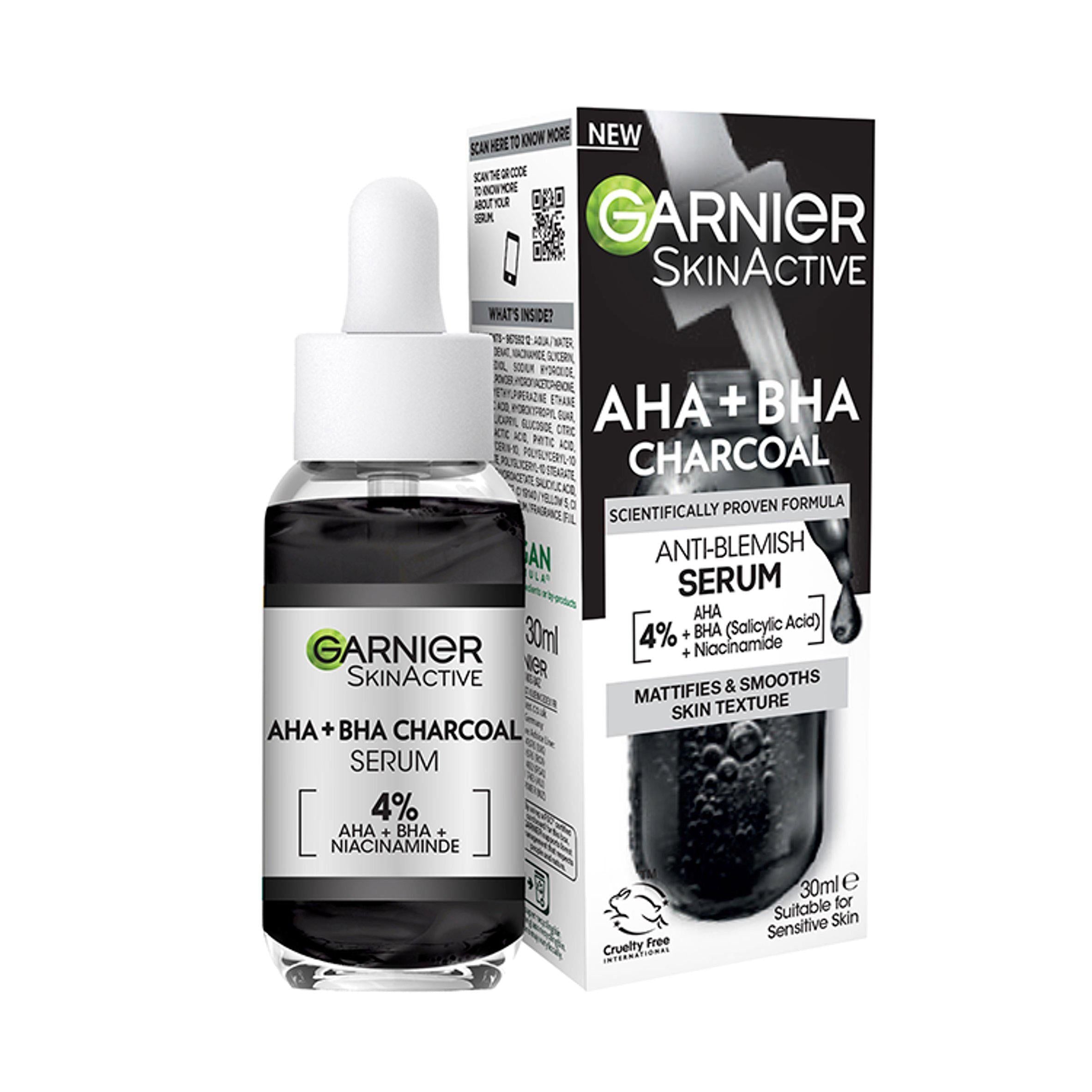 Garnier Skinactive 4% AHA + BHA & Niacinamide Charcoal Serum 30ml GOODS Sainsburys   