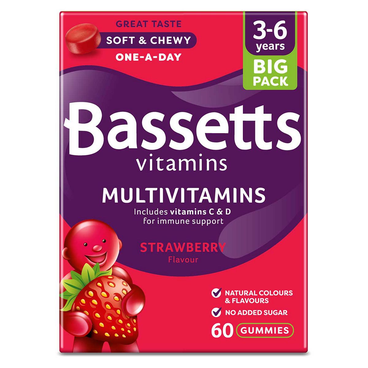 Bassetts Multivitamins Strawberry Flavour Soft and Chewies 3-6 Years - 60 Pack Baby Healthcare Boots   