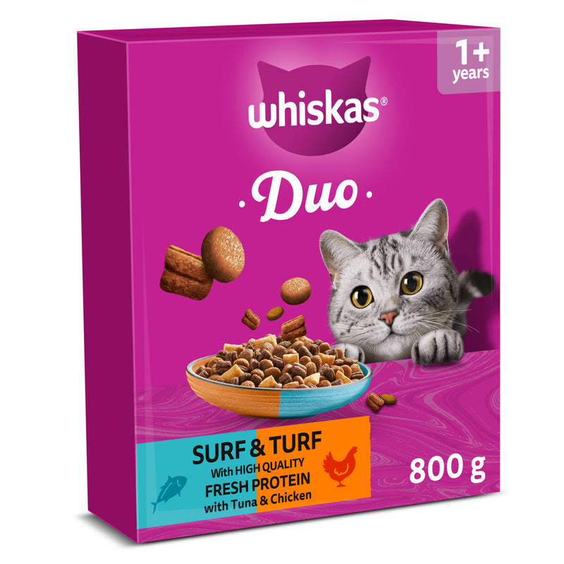 WHISKAS 1+ DUO Surf & Turf Dry Cat Food 800g