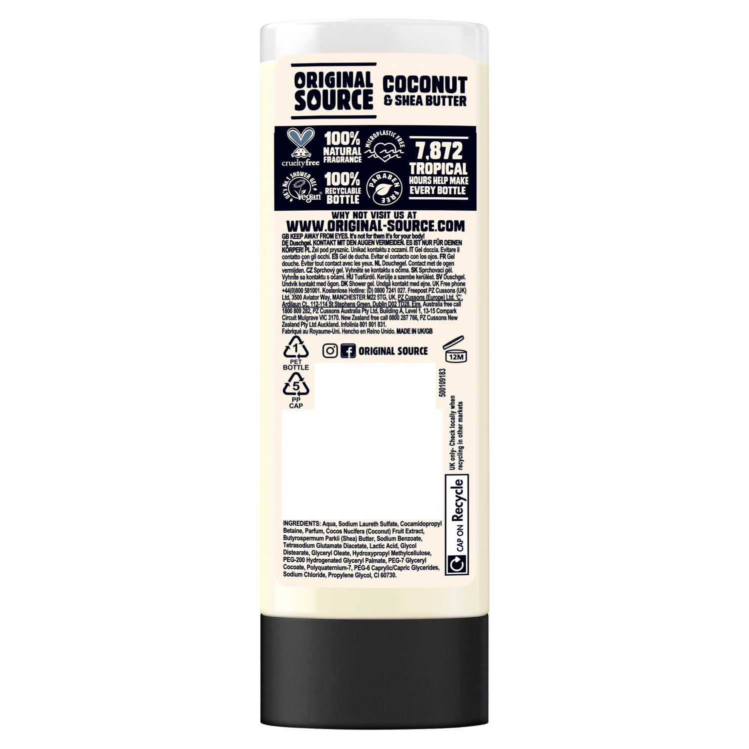 Original Source coconut shea shower gel 500ml, imported from the UK