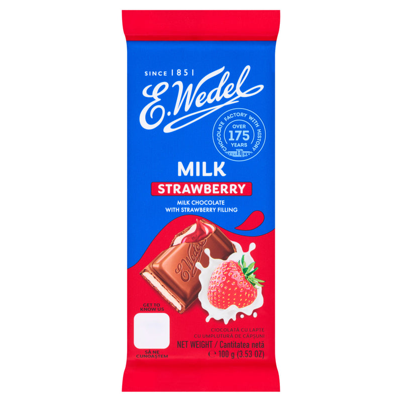 E. Wedel milk chocolate strawberry filling bar 100g - British product