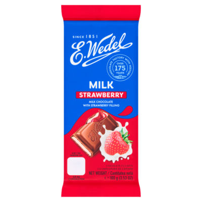 E. Wedel milk chocolate strawberry filling bar 100g - British product