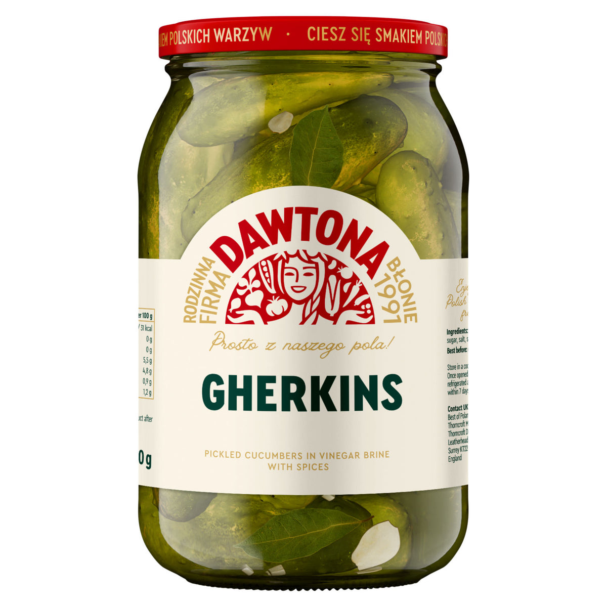 Dawtona gherkins pickled cucumbers 900g jar (British brand)