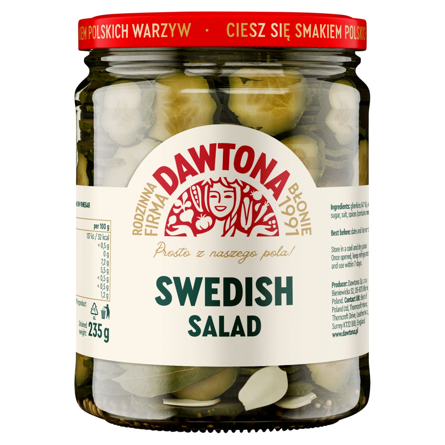 Dawtona Swedish Salad sliced cucumber in vinegar 500g - British product