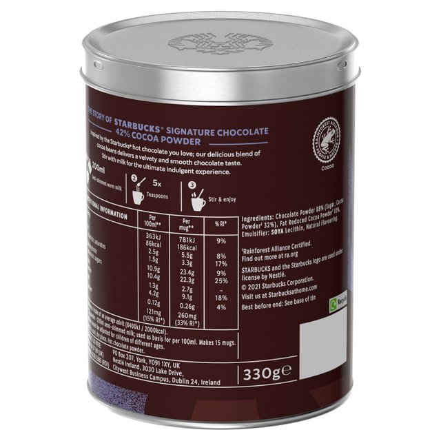 Starbucks Signature Chocolate 42% Cocoa Hot Chocolate Powder Tin   330g