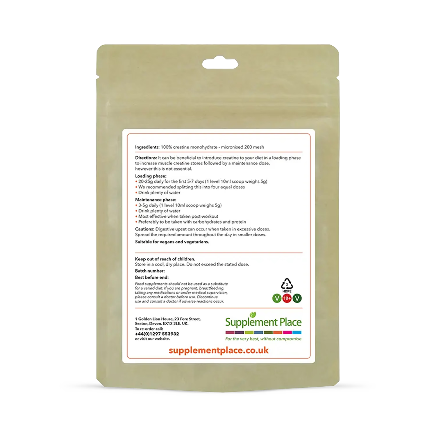 Supplement Place creatine monohydrate powder micronised 200 mesh 1kg (British brand)